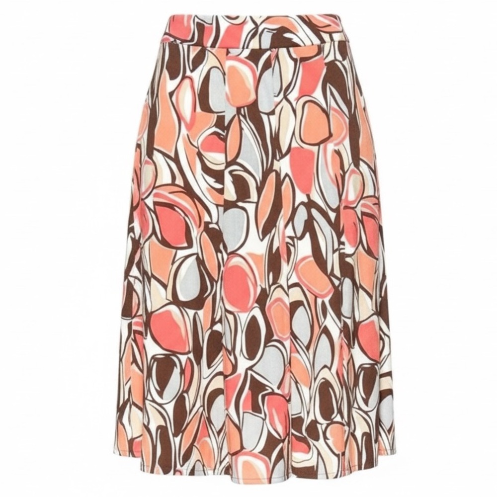Rafael Retro Geometric A-Line Skirt in Coral & Ivory – Size XL